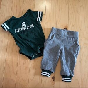 Michigan Stare Colosseum Onesie and Gray Sweatpants